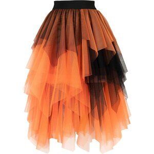 Tulle BlackOrange Skirts for Women High Waist Elastic Midi Skirt Mesh Tutu Skirt